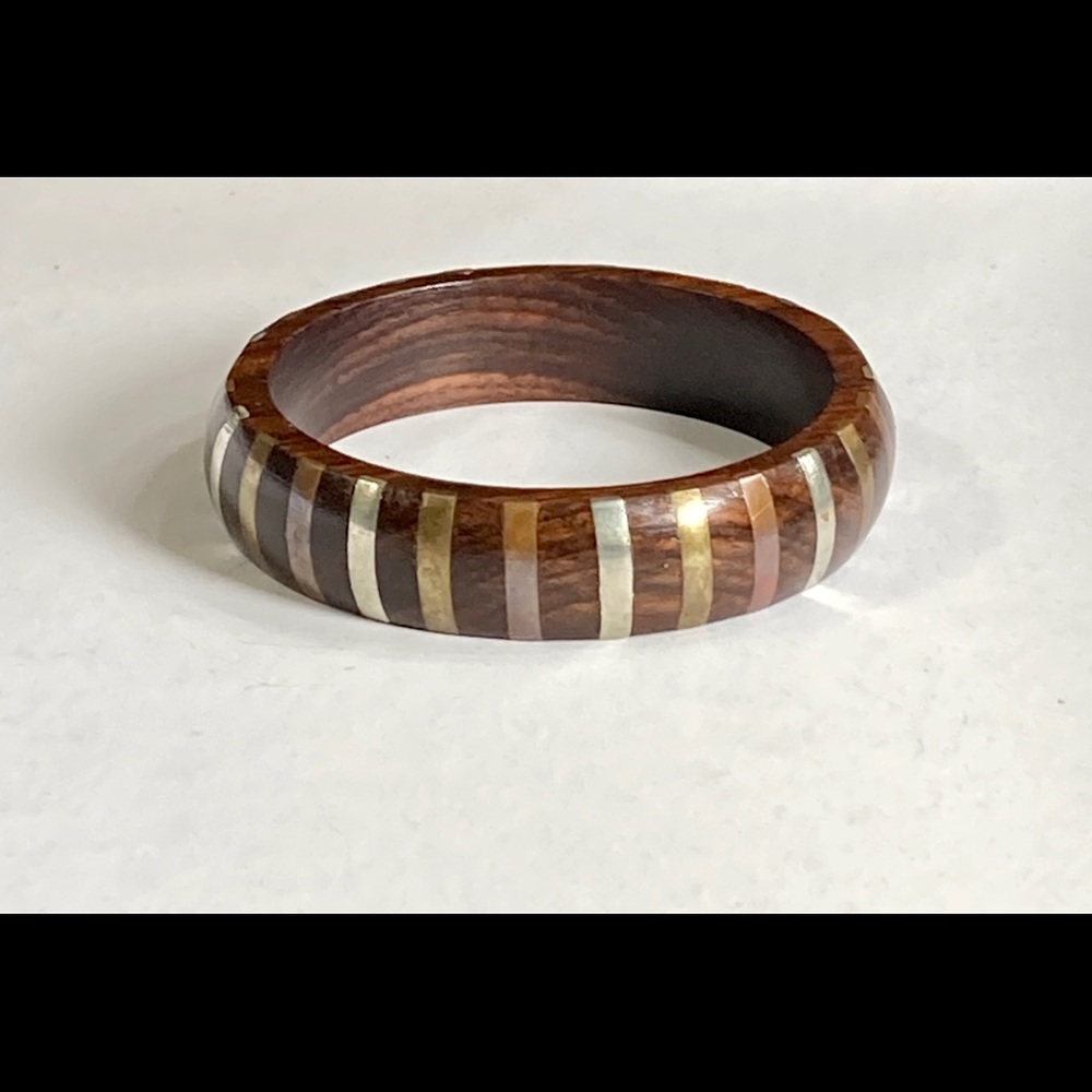 Bracelet Wood Walnut Inlay Metal vintage